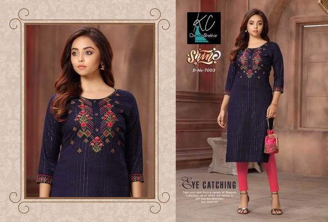 Kc Shine 7 Ethnic Wear Rayon Embroidery Designer Kurti Collection